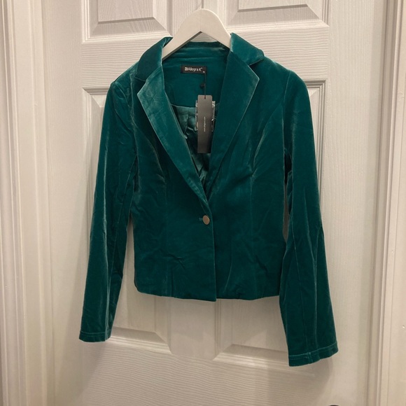 NWT Allegra K XS Green velvet lapel crop jacket/ blazer w/ gold buttons - Picture 5 of 10